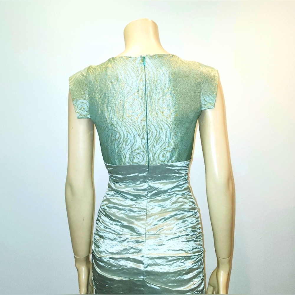 Nicole Miller Satin light blue shiny dress with gold accents size 0 NWT - Picture 8 of 11